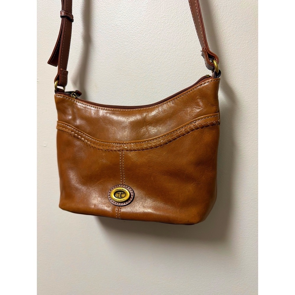 Tignanello Leather Crossbody Bag Brown Small Hobo Shoulder Purse RFID Brass Logo - Picture 6 of 16